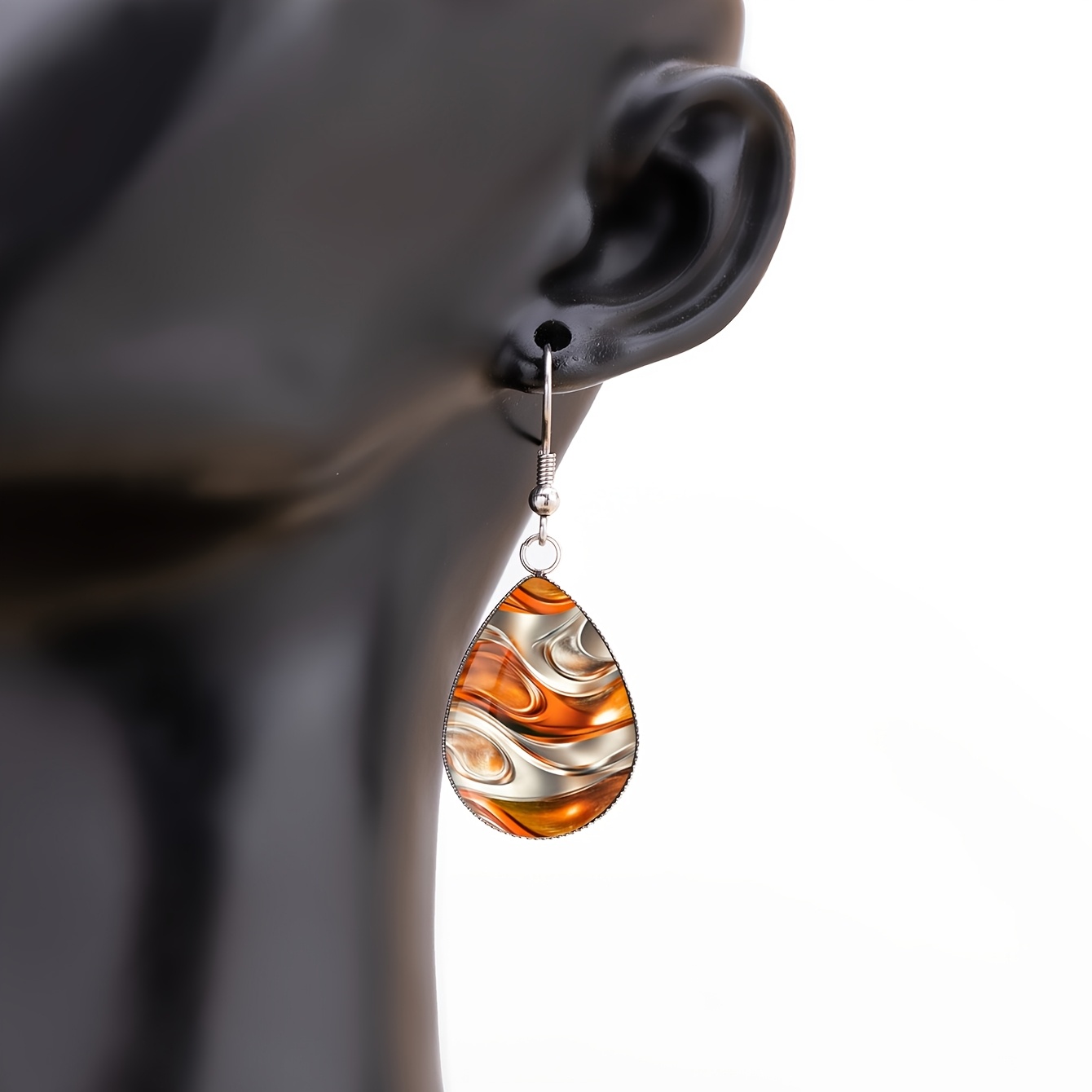 Women's Amber Gilded Fluid Pattern Teardrop Earrings